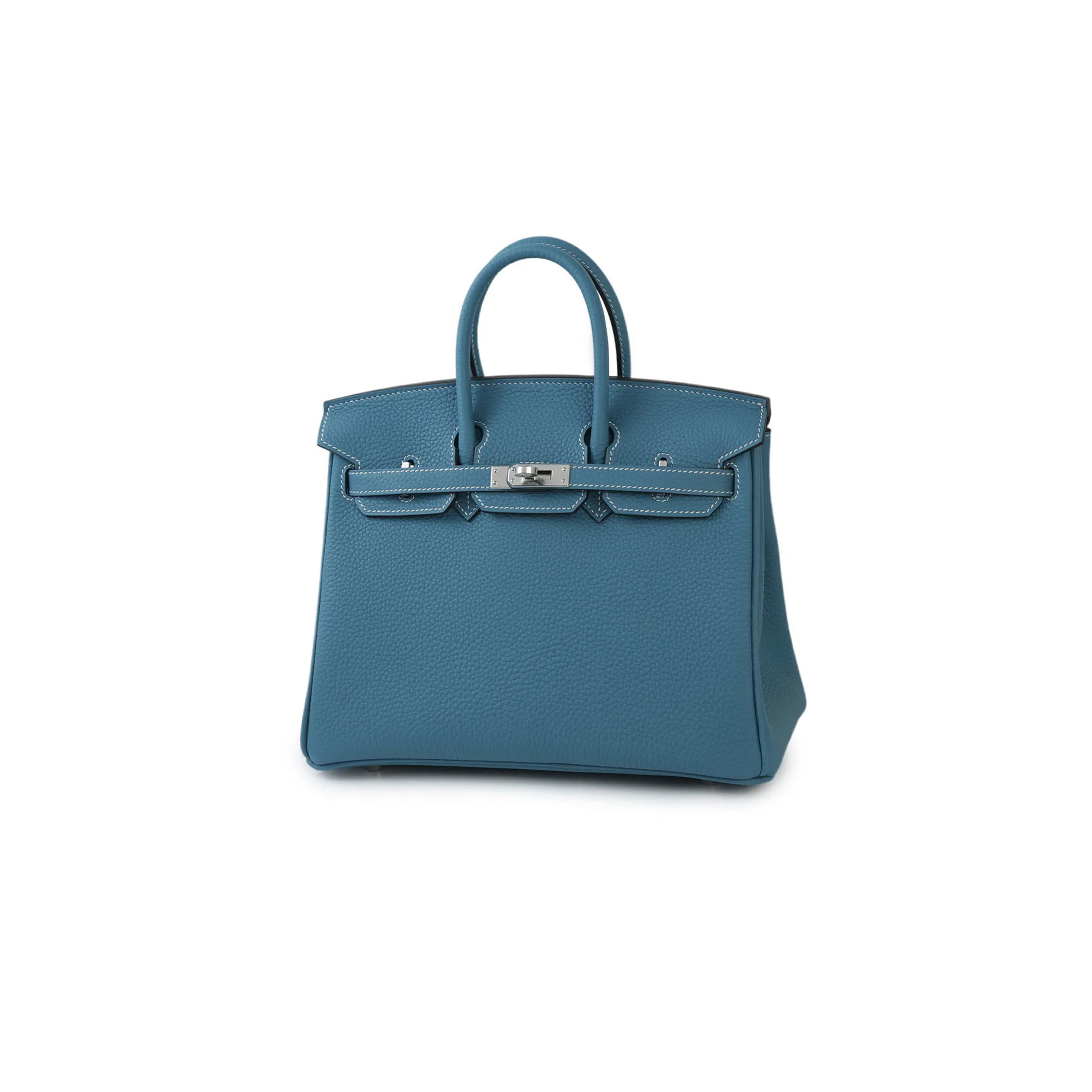 HERMES BIRKIN 25 TOGO LEATHER DENIM BLUE SILVER BUCKLE BAG H028369CK75 (25*20*13cm)